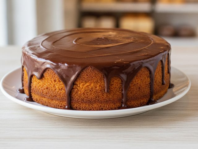 Foto do bolo de cenoura com cobertura de chocolate, do cardápio da padaria